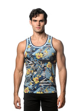 NAVY/ROYAL FLORAL PRINTED STRETCH MESH SINGLET ST-11095