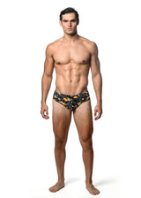 MIDNIGHT/GOLD FLORAL PRINTED SWIM BRIEF ST-8015-01