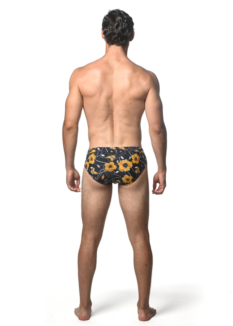 MIDNIGHT/GOLD FLORAL PRINTED SWIM BRIEF ST-8015-01