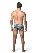 NAVY/YELLOW FLORAL PRINTED SWIM BRIEF ST-8015-04