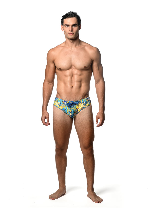 ROYAL/GOLD JUNGLE PRINTED SWIM BRIEF ST-8015-06