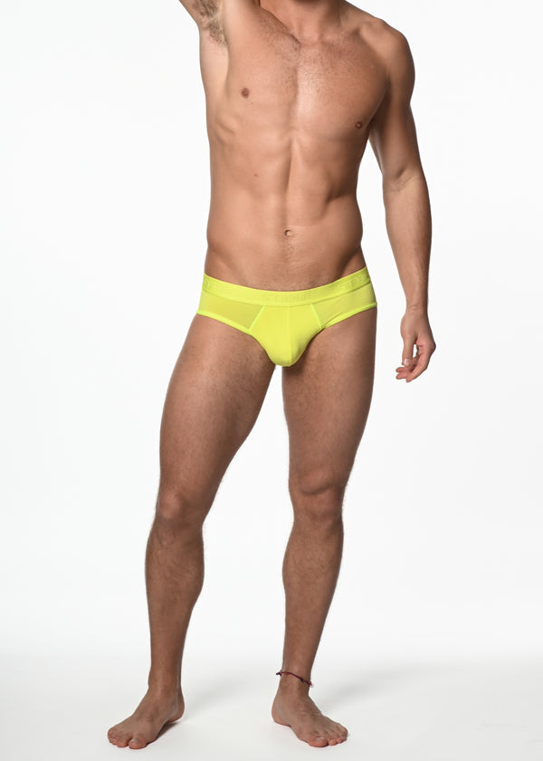 NEON YELLOW NYLON/ELASTANE STRIPE SHEER LOW RISE BRIEF ST-10400