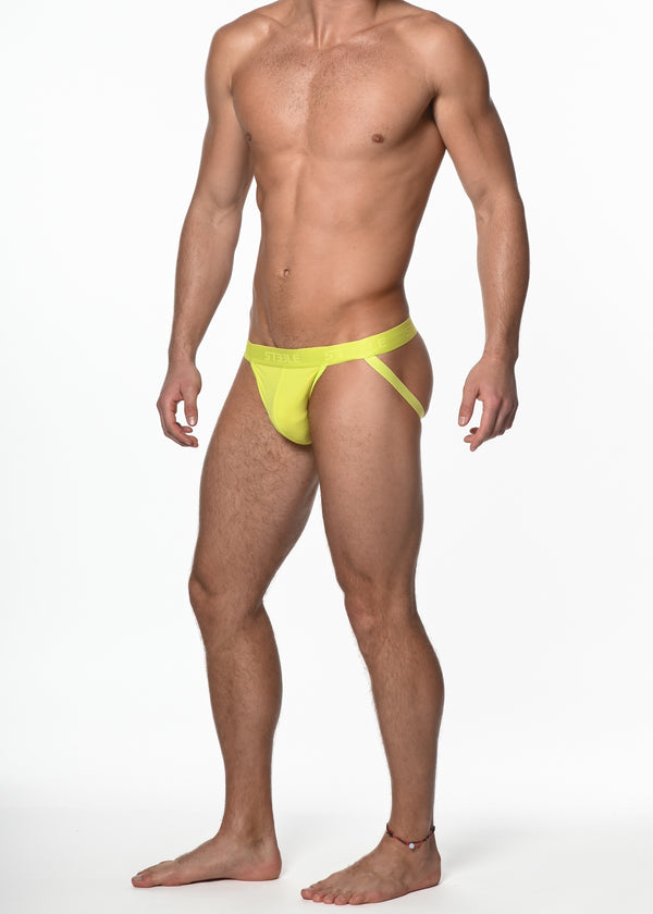 NEON YELLOW NYLON/ELASTANE STRIPE SHEER JOCKSTRAP ST-10402