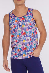 PINK/BLUE HIBISCUS STRETCH MESH SINGLET ST-1104 Final Sale