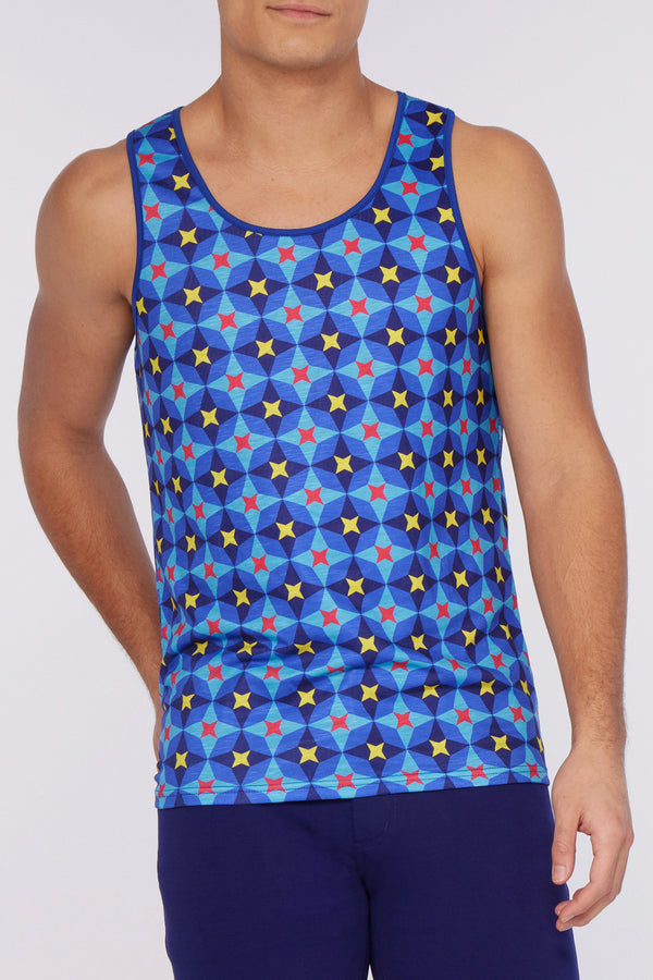 NAVY/OCEAN STAR MOSAIC STRETCH JERSEY SINGLET