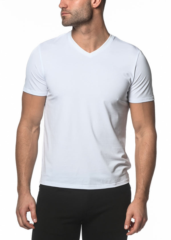 WHITE V-NECK SHORT SLEEVE JERSEY T-SHIRT ST-61