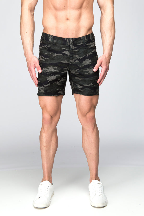 GREEN CAMO 5" STRETCH KNIT JEANS SHORTS ST-1932 Final Sale