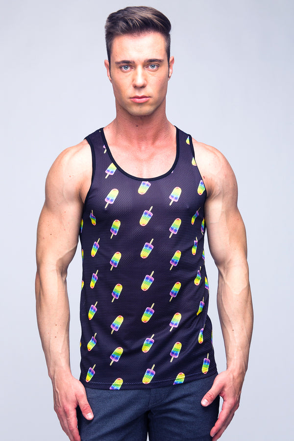 NAVY RAINBOW POPSICLES MESH STRETCH TANK TOP ST-120-Final Sale